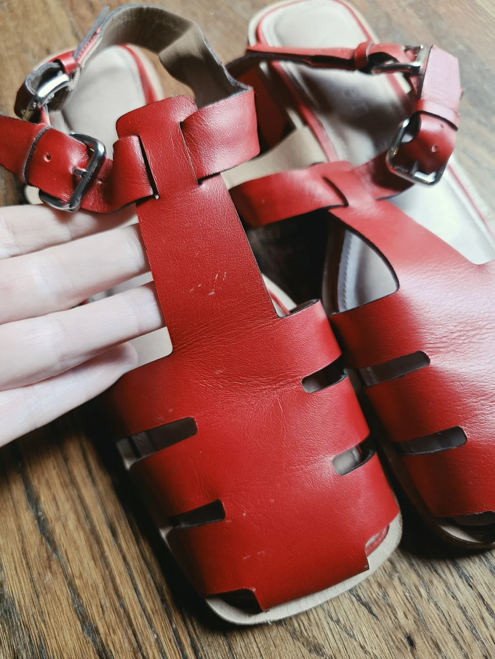 Red Women’s Fisherman Leather Sandals - Comfortable Summer Buckle Sandals